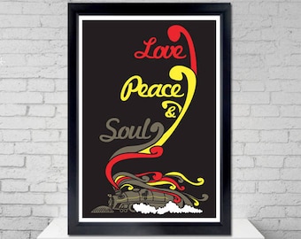 Love Peace and Soul Train Art Poster - 70s Inspired Wall Decor