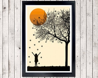 Vinyl Record Tree Art Print – Shel Silverstein Inspired Music Poster