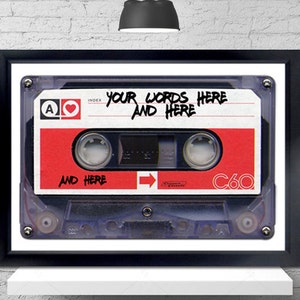 Valentines Personalized Mixtape Poster - love songs, valentines day, cassette tapes, old school, wall art, music poster