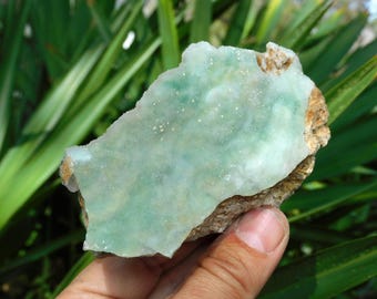 Green Druzy Chalcedony on Matrix –  Bulgarian Cabinet  (160 g, 4.4″)