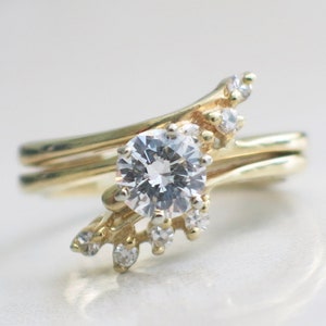 Vintage Diamond and Diamond Accented Double Band Engagement Ring image 1