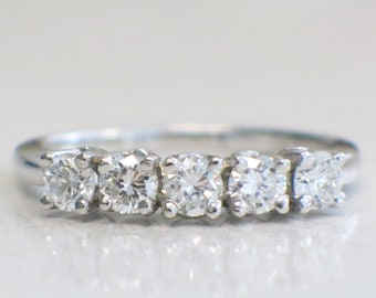 14K White Gold Five Stone Diamond Anniversary Band Ring