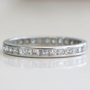 Platinum Vintage Eternity Wedding Band | 1.00 CTW Single Cut Diamond Ring | Size 7 | Channel Set Stackable Anniversary Band