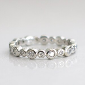 14K White Gold Diamond Bezel Eternity Band Ring Stackable Wedding Band Size 5.5