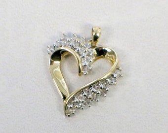 14K White and Yellow Gold Diamond Heart Pendant