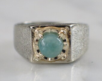 Vintage 18K Yellow and White Gold Jade Band Statement Ring