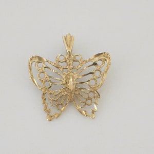 14K Yellow Gold Butterfly Pendant Vintage Filigree Necklace Charm