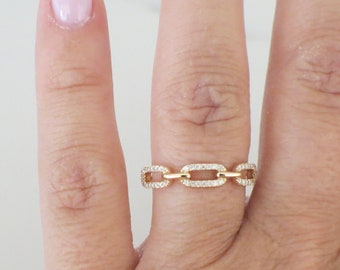 14K Gold Diamant Kettenglied Ring stapelbar zierliche Band .16 CTW