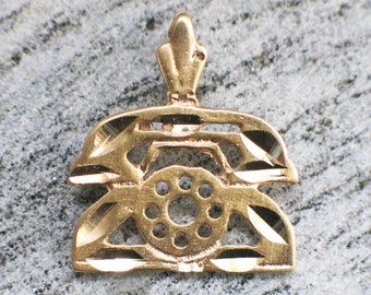 14K Yellow Gold Vintage Telephone Phone Rotary Dial Charm