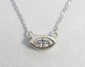 Marquise Diamond Bezel Necklace 14K Gold East West Solitaire Pendant
