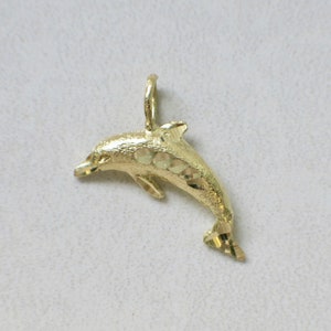 14K Yellow Gold Dolphin Pendant Vintage Ocean Sea Charm