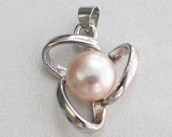 Pingente de pérola rosa em ouro branco 18K, joia vintage com pedra do mês de junho