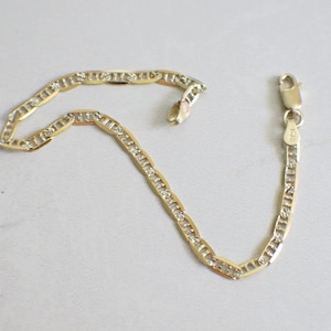14K Two Tone Gold Anchor Bracelet Yellow White 7 Inch Vintage
