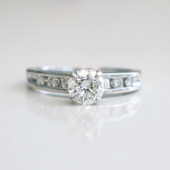 Vintage Platinum Diamond And Diamond Accented Eng… - image 1