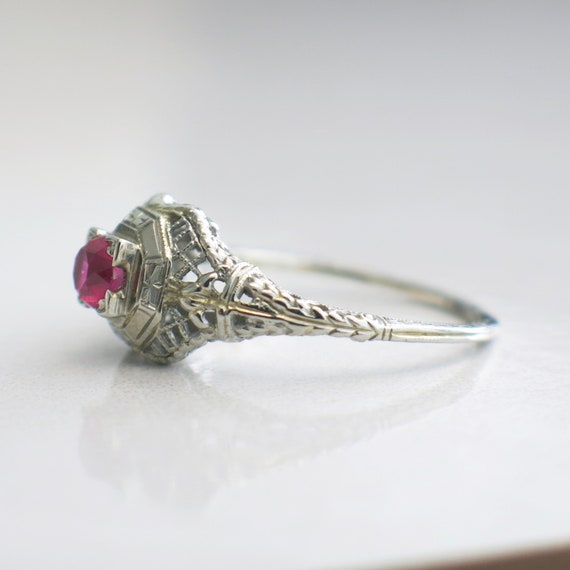 Vibrant Pink Sapphire Art Deco Filigree Vintage R… - image 2