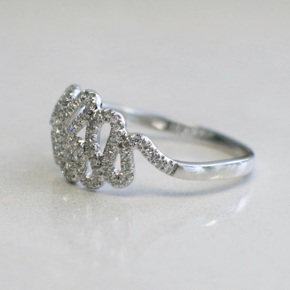 14K White Gold Diamond Swirl Ring, White Gold Dia… - image 5