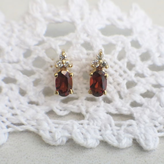 Vintage Diamond and Garnet Gold Stud Earrings - image 1