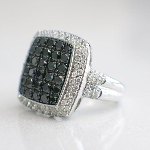 10K White Gold Black and White Diamond Large Clus… - image 1