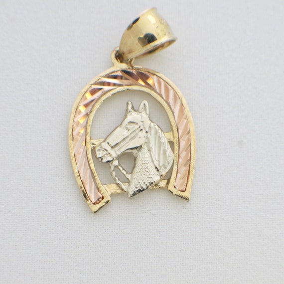 14K Yellow and Rose Gold Horse Head Pendant - image 1