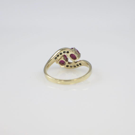 14K Yellow Gold Two Stone Ruby and Diamond Bypass… - image 4