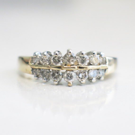 Vintage 14k Double Diamond Graduated Band Ring - image 1