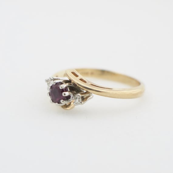 14K Gold Ruby and Diamond Bypass Ring – Vintage T… - image 2