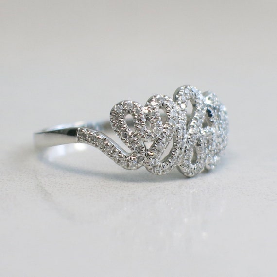 14K White Gold Diamond Swirl Ring, White Gold Dia… - image 4
