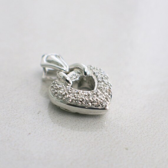 18K White Gold Open Heart Diamond Pendant, Vintag… - image 3