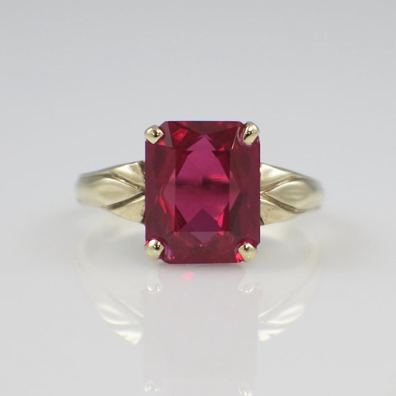 10K Yellow Gold Synthetic Ruby Statement Ring – E… - image 1