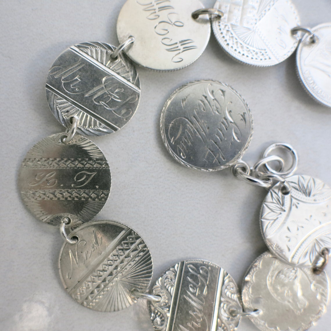 Vintage Silver Antique Love Token Coin Bracelet | Etsy