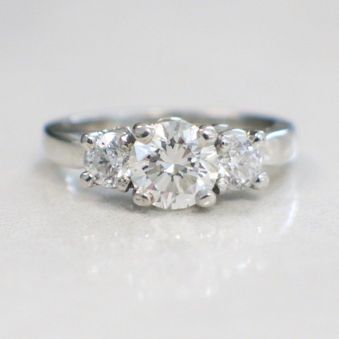 Platinum Three Stone Diamond Classic Engagement Ring - Etsy