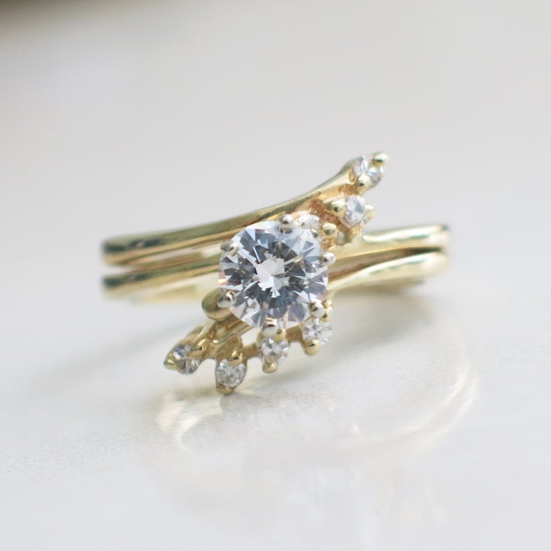 Vintage Diamond and Diamond Accented Double Band Engagement Ring image 1