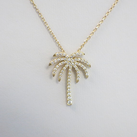 Gold diamond palm tree necklace deals