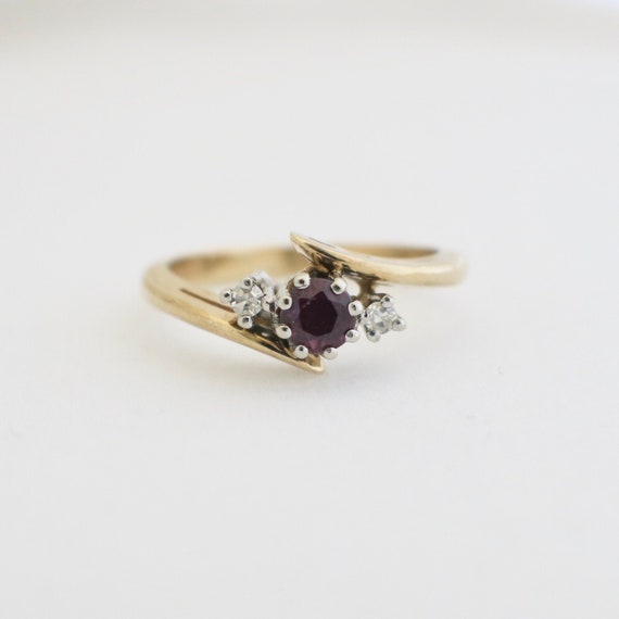 14K Gold Ruby and Diamond Bypass Ring – Vintage T… - image 1