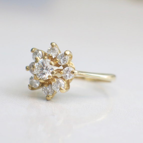 Vintage 14K Yellow Gold Diamond Flower Cluster Ri… - image 3