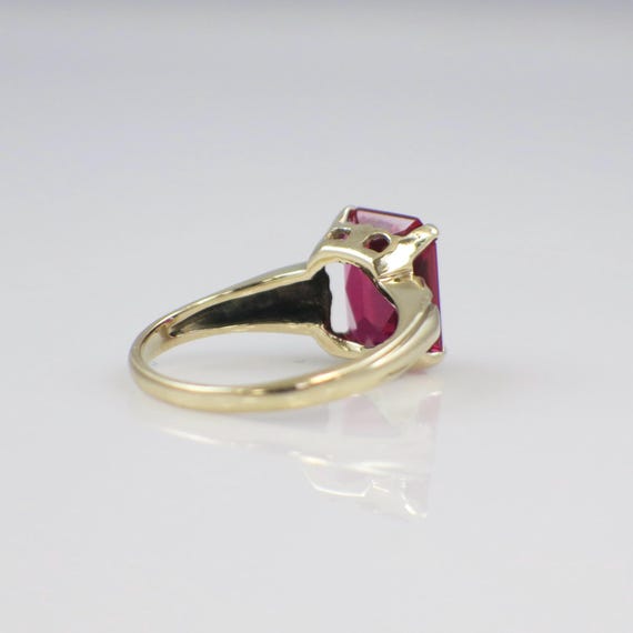 10K Yellow Gold Synthetic Ruby Statement Ring – E… - image 4