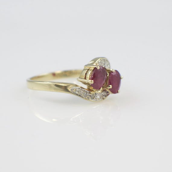 14K Yellow Gold Two Stone Ruby and Diamond Bypass… - image 5