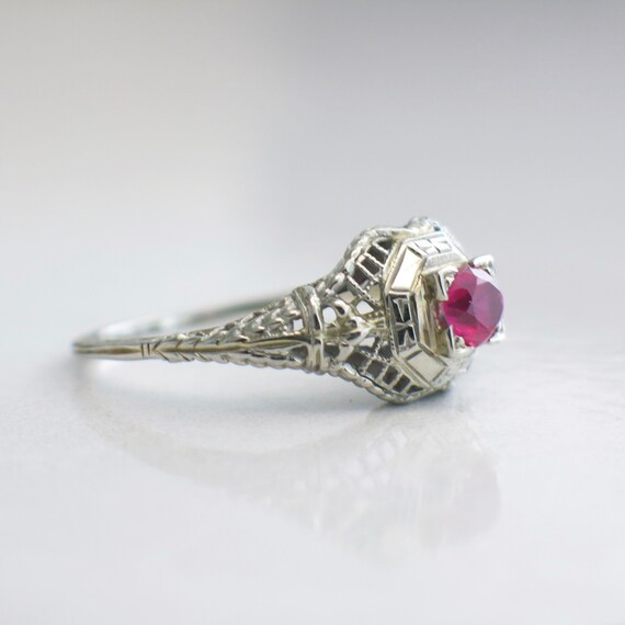 Vibrant Pink Sapphire Art Deco Filigree Vintage R… - image 4