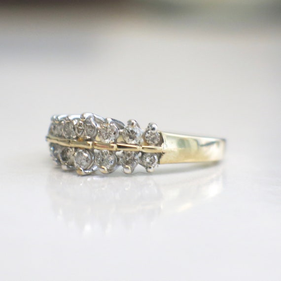 Vintage 14k Double Diamond Graduated Band Ring - image 2