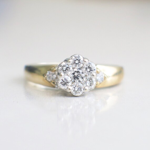 14K Vintage Diamond Cluster Flower Floral Ring Alternative