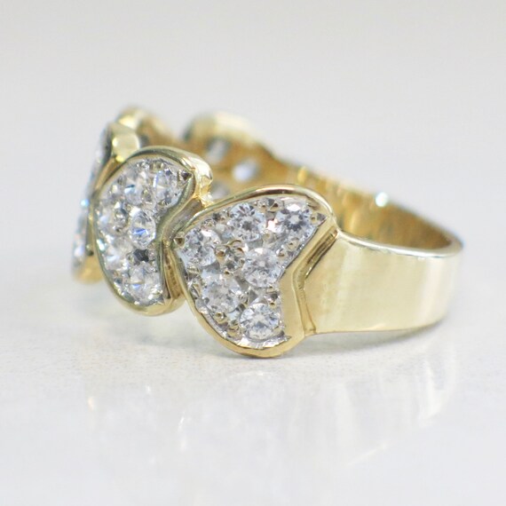 14K Gold Pave Diamond Heart Hearts Band Ring - image 4