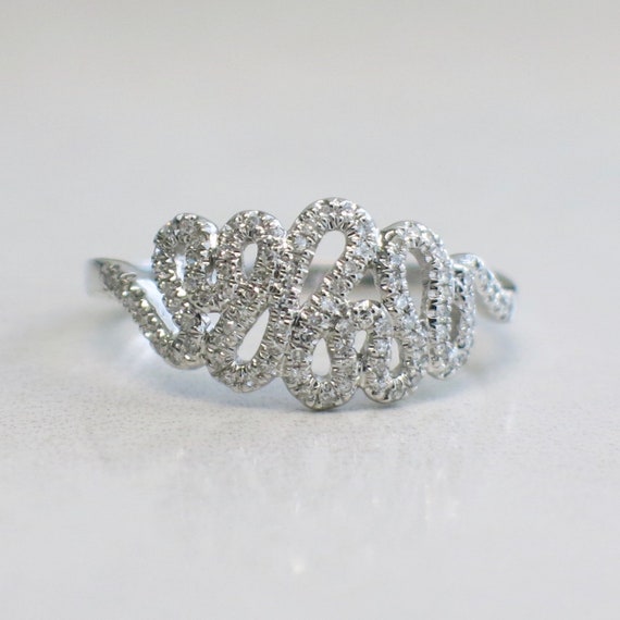 14K White Gold Diamond Swirl Ring, White Gold Dia… - image 6