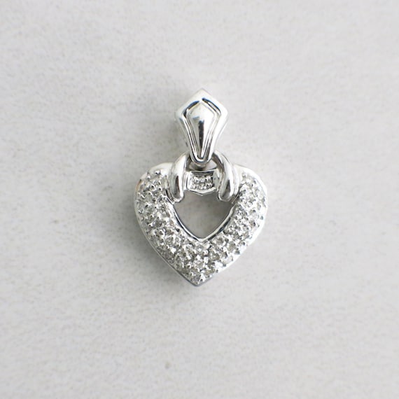 18K White Gold Open Heart Diamond Pendant, Vintag… - image 1