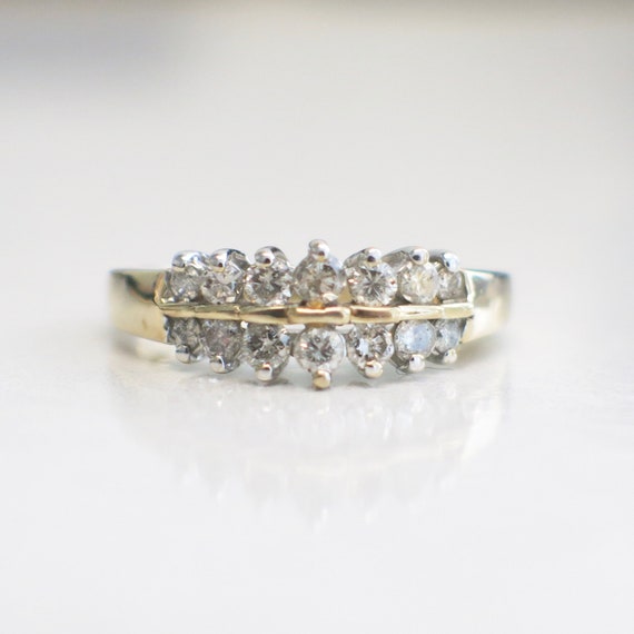 Vintage 14k Double Diamond Graduated Band Ring - image 4