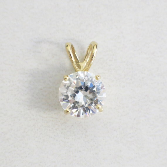 14K Yellow Gold Vintage CZ Split Bail Solitaire P… - image 1