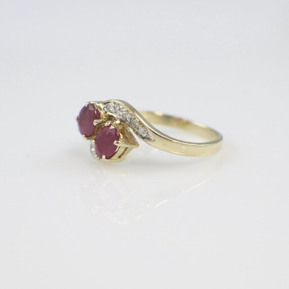 14K Yellow Gold Two Stone Ruby and Diamond Bypass… - image 2