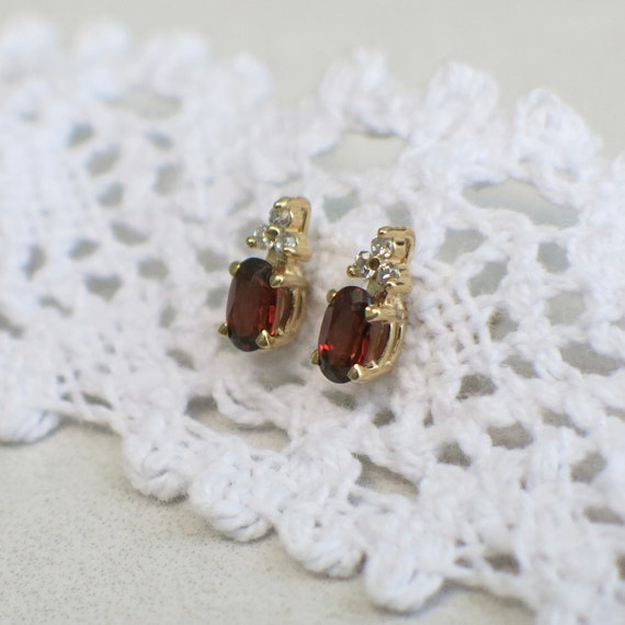 Vintage Diamond and Garnet Gold Stud Earrings - image 3