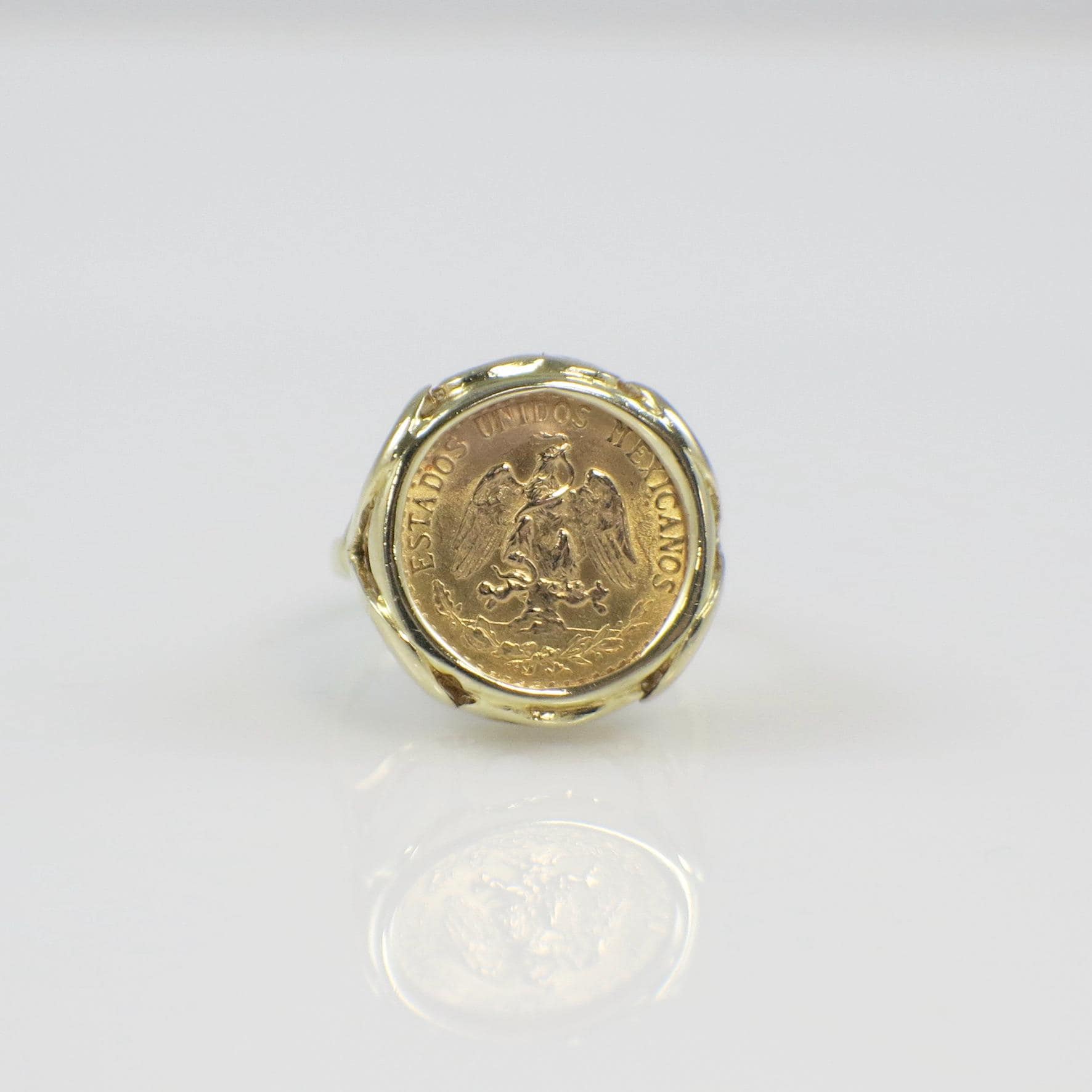 14K Yellow Gold 1945 Dos Pesos Coin Ring – Size 3, Bezel Set