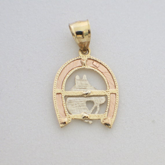 14K Yellow and Rose Gold Horse Head Pendant - image 2