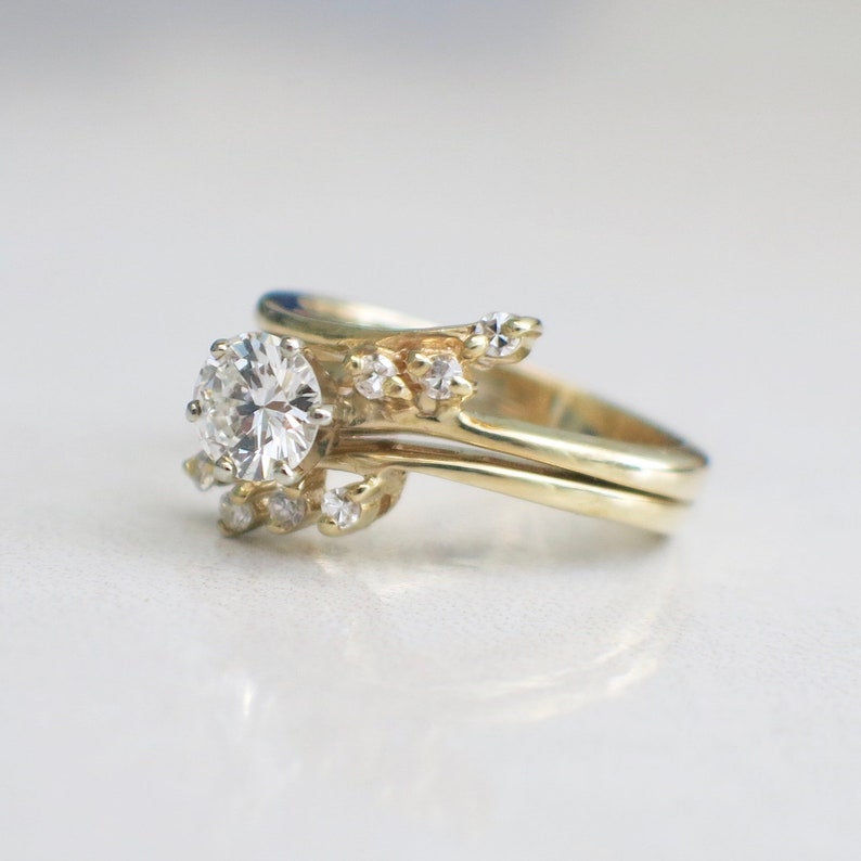 Vintage Diamond and Diamond Accented Double Band Engagement Ring image 2